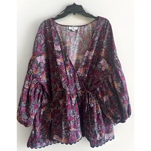 Kika Vargas Women's Plus Size Scallop Edge Wrap Top - Purple 4X WINTER Purple‎